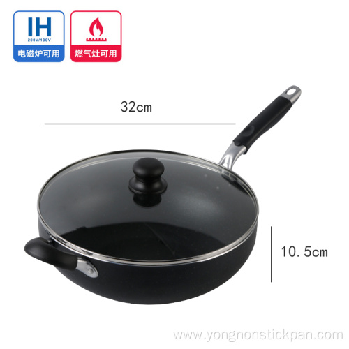 32cm deep wok with non stick wooden handle